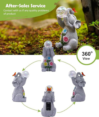 Nacome Solar Elephant Outdoor Statues for Garden: Outside Decor with Blow Bubbles Ball Lights Clearance for Yard Art Lawn Ornaments Porch Patio Balcony Home - Birthday Gifts for Grandma Mom Women