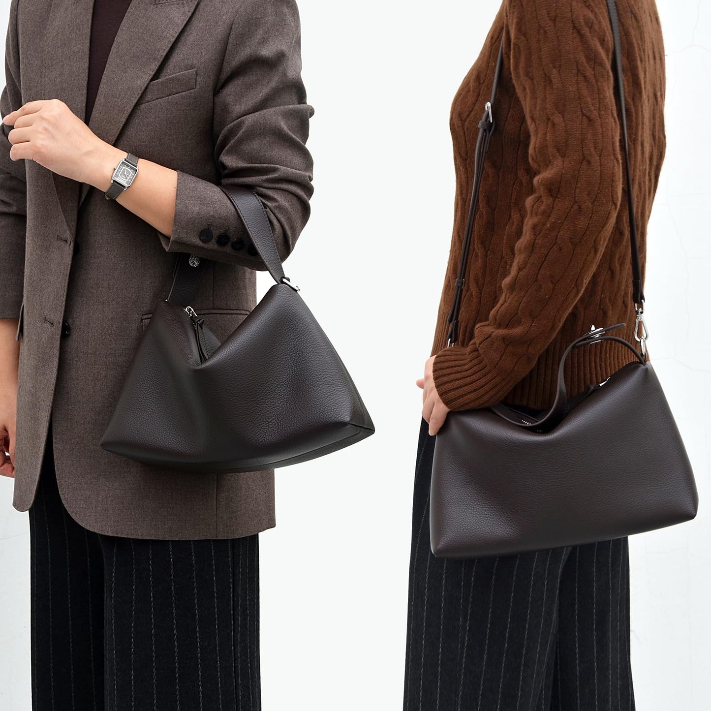 DONNAIN Premium Full-Grained Leather Crossbody Bags for Women, Slouchy Shoulder Bag with Adjustable Strap and Tote Handbag (Coffee, Small)
