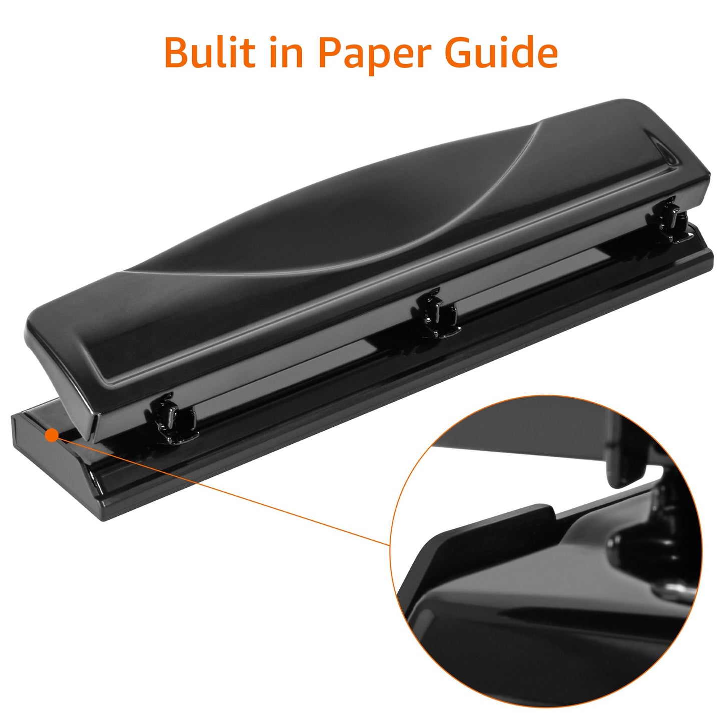 Amazon Basics 3 Hole Punch, 10 Sheet Capacity, Black, Easy-Clean Tray