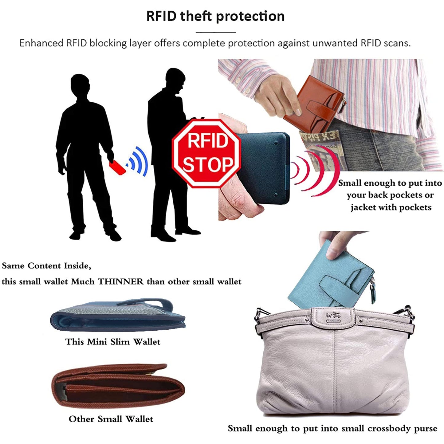 AINIMOER Women's RFID Blocking Leather Small Compact Bi-fold Zipper Pocket Wallet Card Case Purse with id Window (Lichee Black)