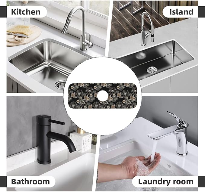Paisley Mandala Brown And Black Floral Kitchen Sink Splash Guard Faucet Mat