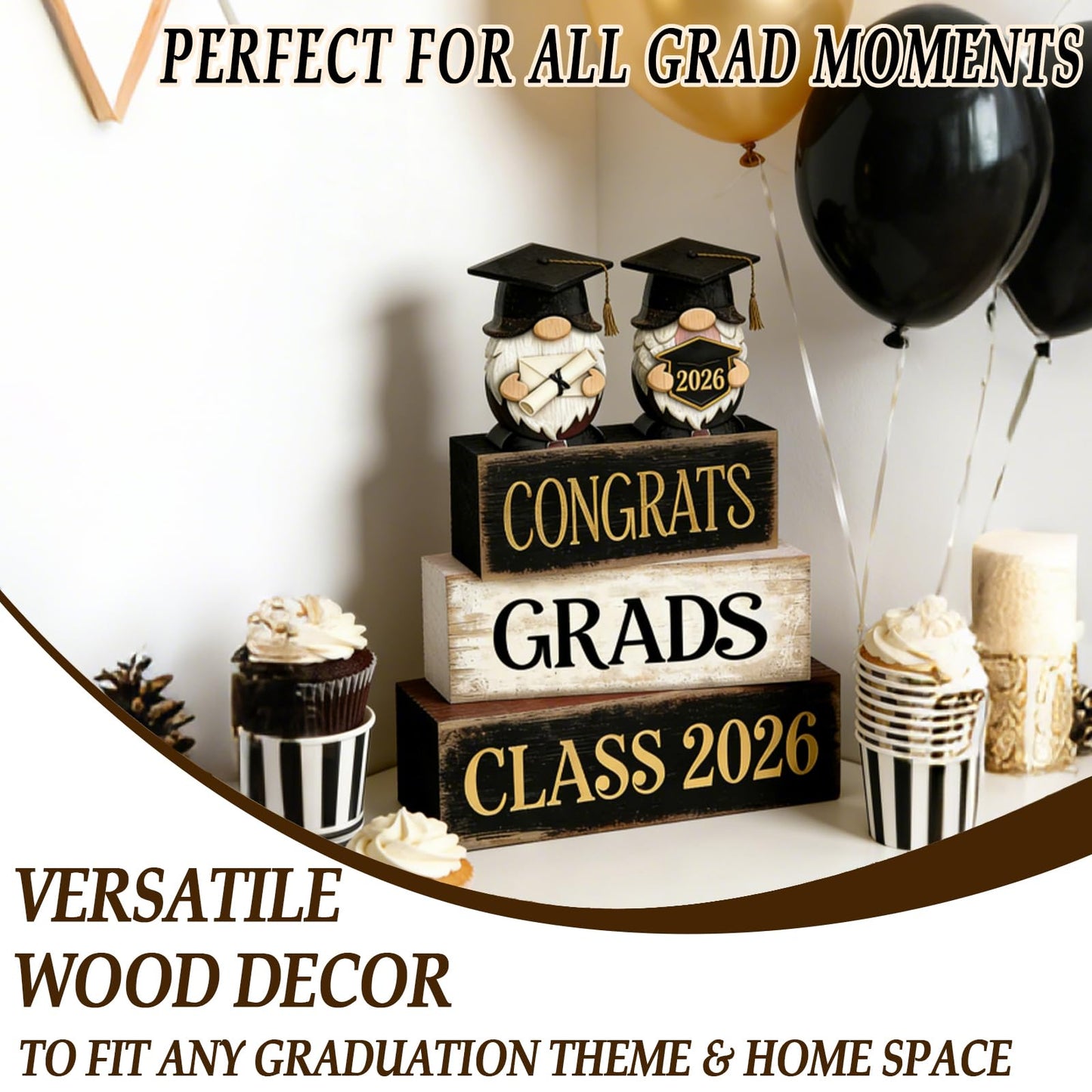 2026 Graduation Table Decorations Class of 2026 Senior Tiered Tray Decor Wooden Gnome Block Signs Farmhouse Congrats Grad Tabletop Party Centerpiece for Tables Wooden Sign for Home Decor