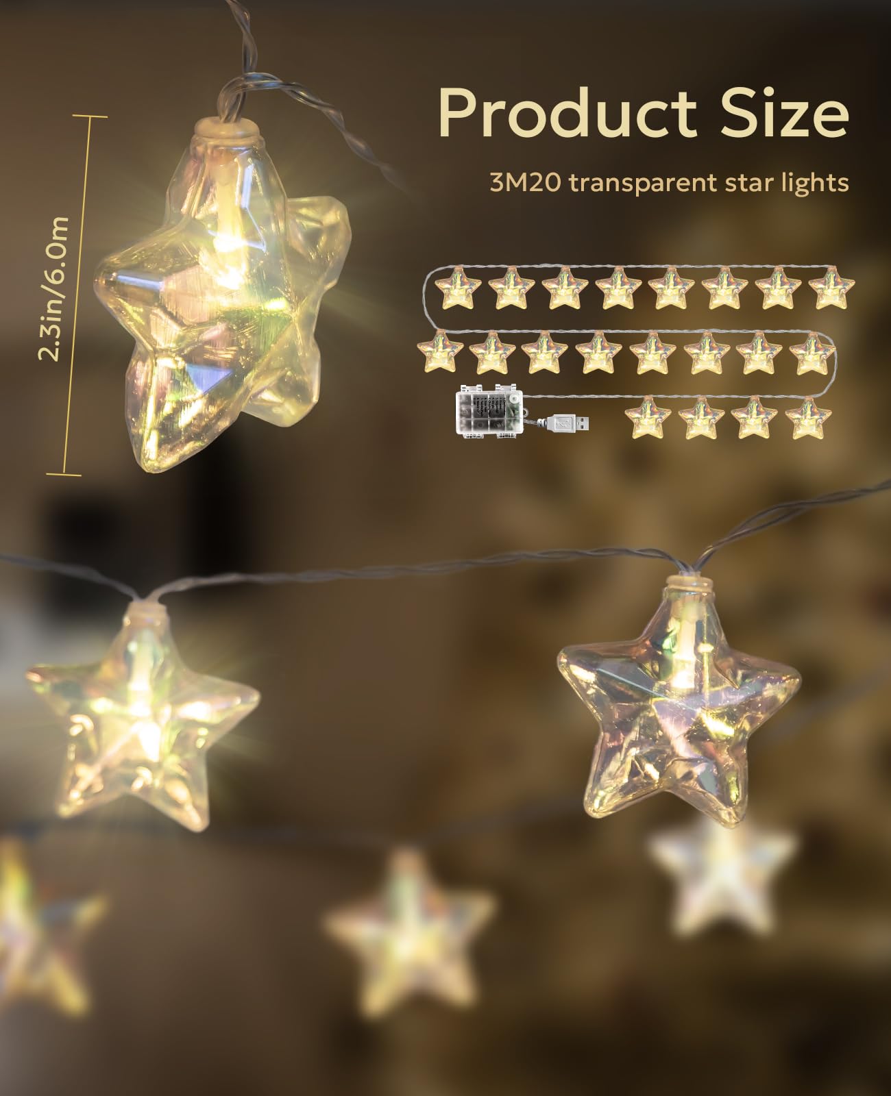 AceList Star LED String Lights – USB/Battery - Powered 20 LED Twinkling Fairy Lights with Remote, 8 Modes, Waterproof Design for Indoor/Outdoor, Christmas, Wedding, Bedroom Ambiance