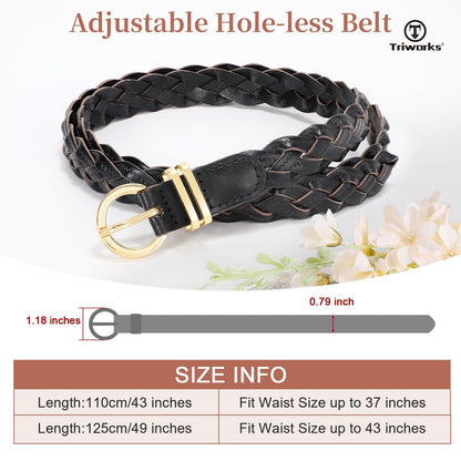 TRIWORKS 2 Pack Women's Leather Braided Skinny Belts Woven Thin Waist Belts for Jeans Pants Dresses