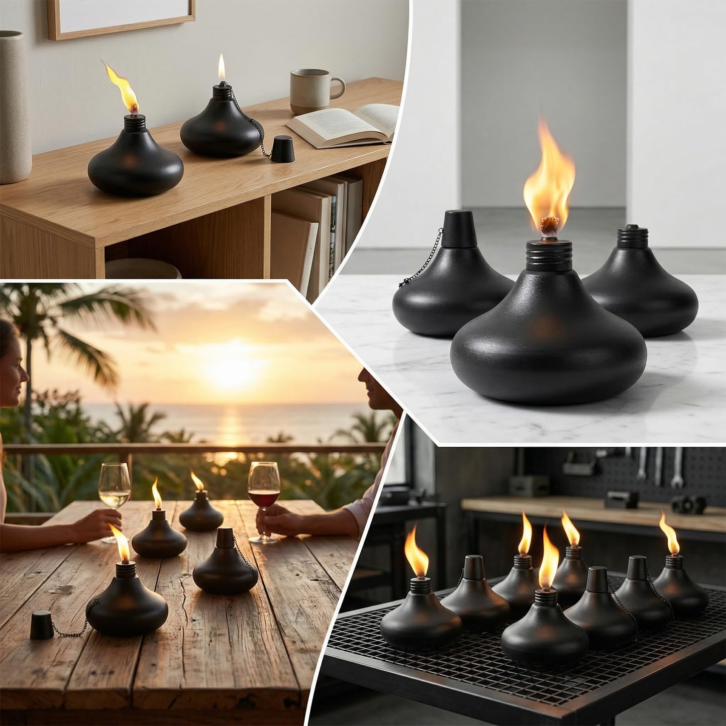 SNOGSWOG Upgraded Tabletop Torches Set of 8, 24.5 oz Citronella Candles for Outdoor, Metal Table Top Torches for Outside, Refillable Torch Lanterns for Patio, Yard, Deck, Garden, Party