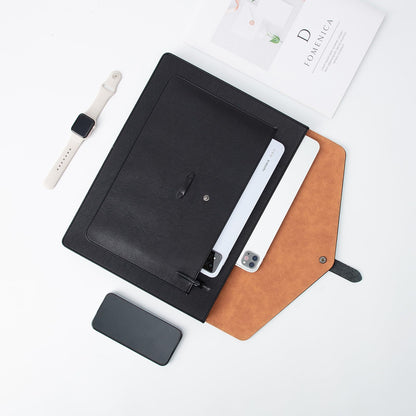 QiXin Brown PU Leather Thick File Folder, Snap Closure File Organizer, Thickened Important Document Folder with Pockets, Document Organizer, Laptop Sleeve Notebook Case, A4 Envelopes Filing Folder