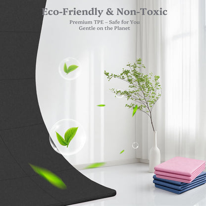 Foldable Yoga Mat Non Slip, Pilates Fitness Mats - 72" x 24" x 0.24" Extra Width ＆ Thick, Anti-Tear Exercise Mat with Carrying Strap and Bag, Workout Mats for Stretching,Yoga Studio,Gym or Home Workouts
