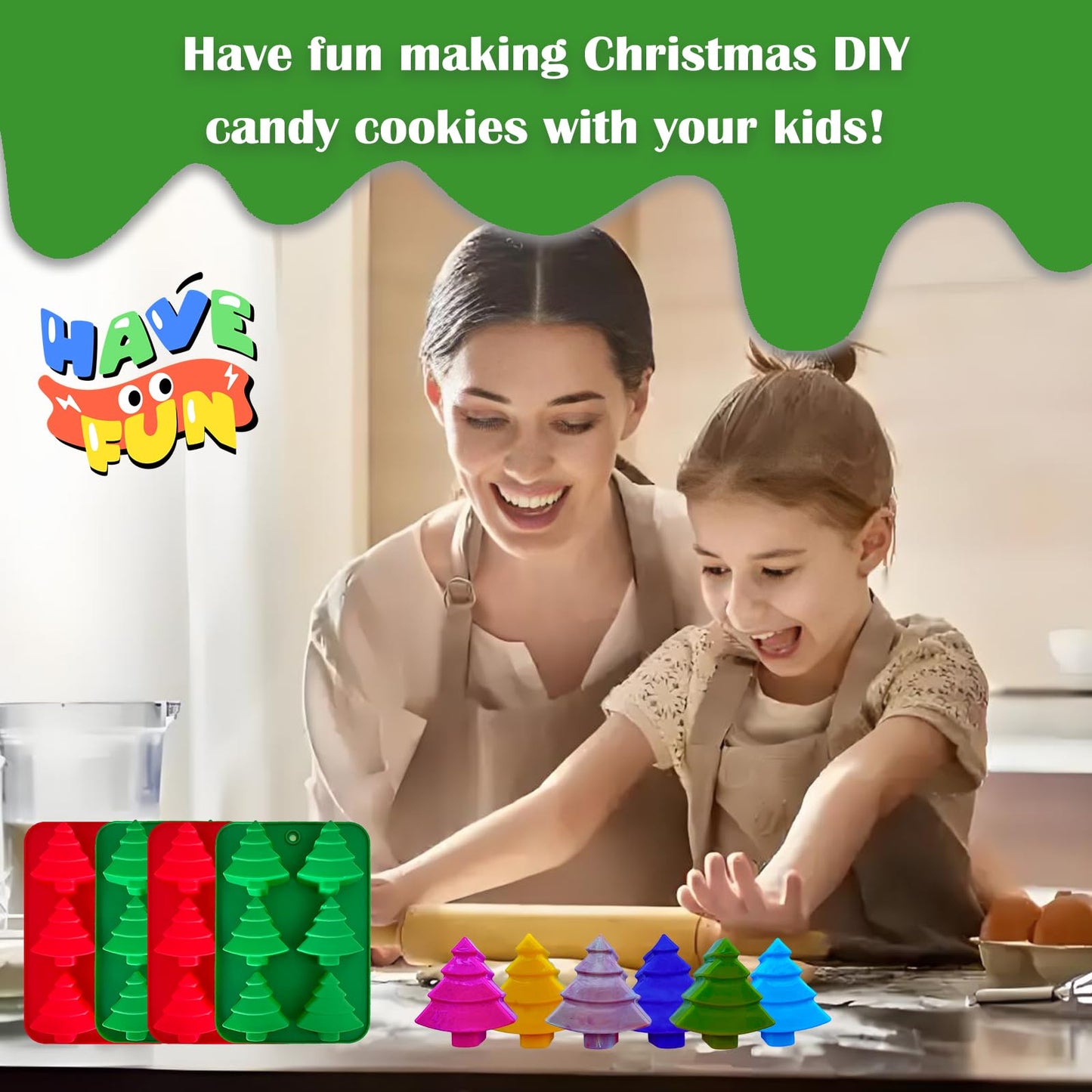 4 Pcs Christmas Silicone Molds, 6 Cavity Christmas Trees Candy Baking Trays for Holiday Cakes,Candies,Gummy,Chocolates,Jelly,Soap,Ice Cube,Cookies