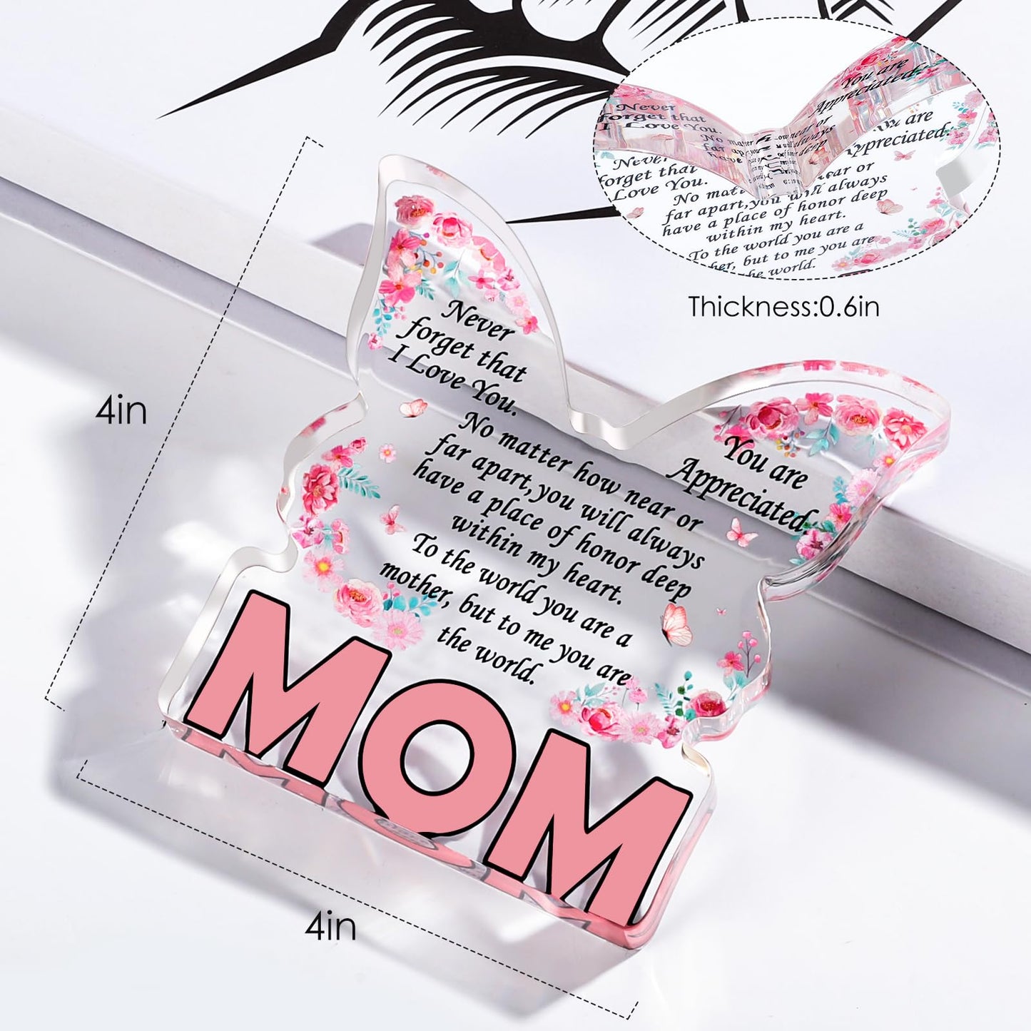 Christmas Gifts for Mom Stocking Stuffers Mother Christmas Gifts from Daughter Son, Mom Birthday Gift Ideas Unique Best Mom Ever Gift New Mama Single Mom Stepmom Butterfly Shaped Acrylic Plaque Sign
