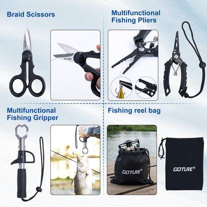 Goture Fishing Rod and Reel Combo - A - 6FT Telescoping Fishing Pole Portable Travel Kit with Carrier Bag for Freshwater Saltwater