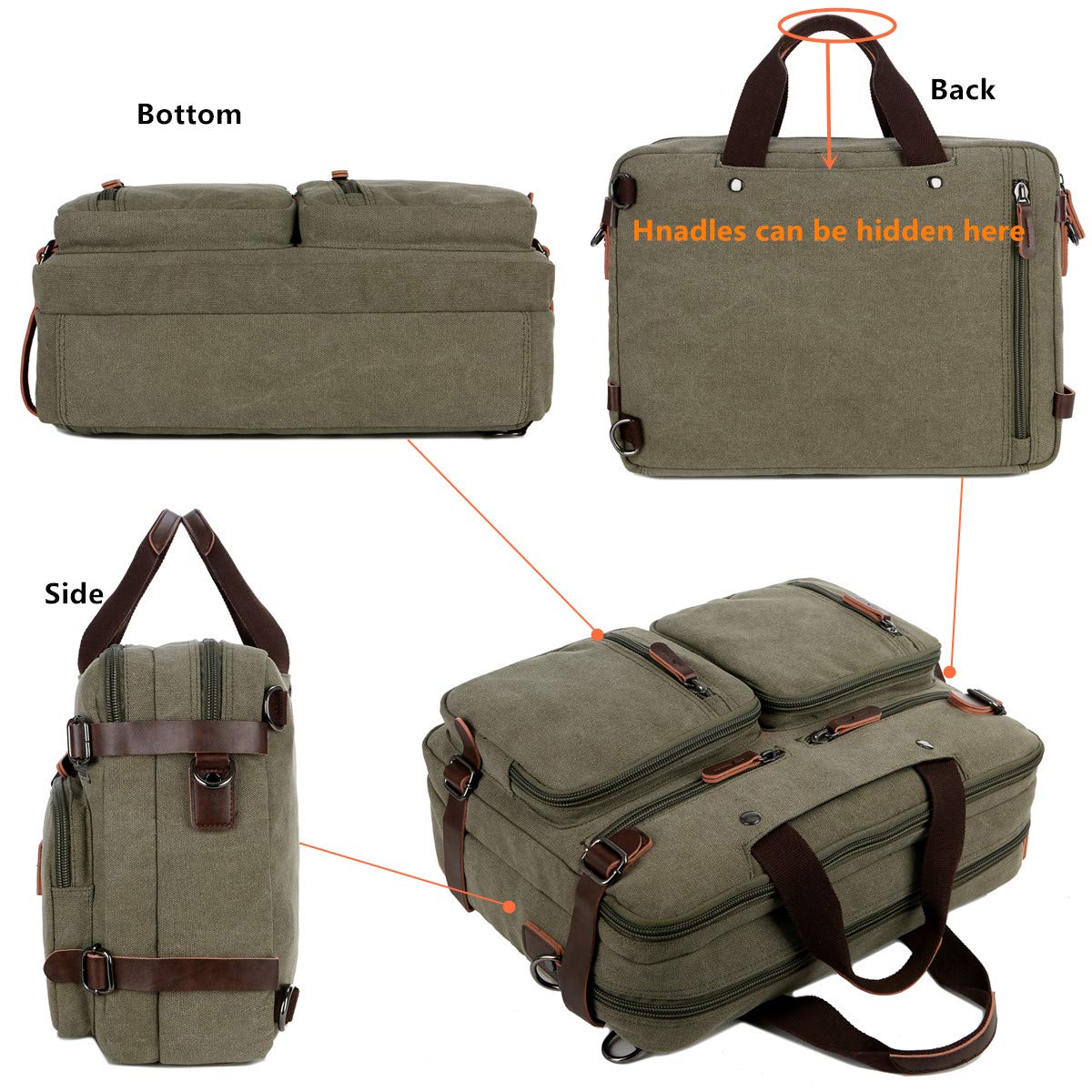 Baosha Convertible Briefcase Backpack 17 Inch Laptop Bag Case Business Briefcase HB-22 (Amy Green)