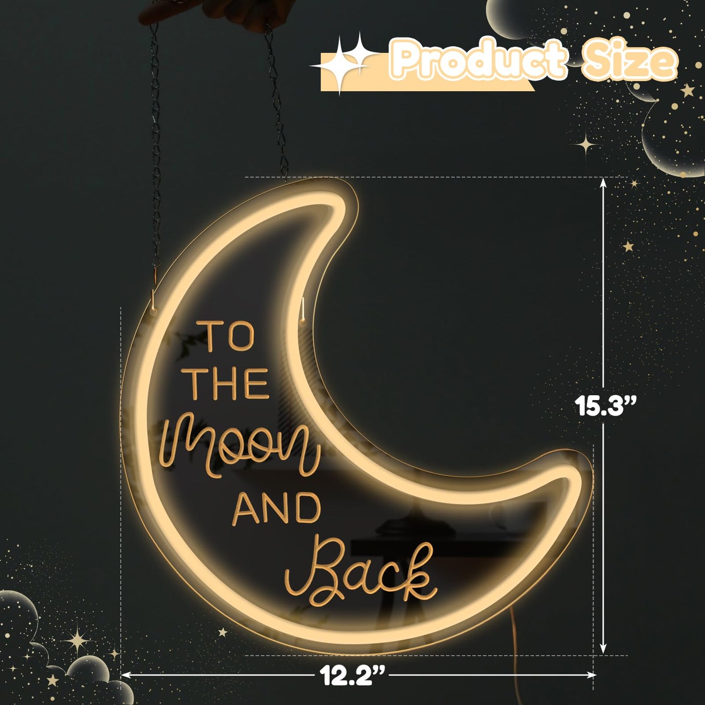 To-The-Moon Neon Sign Mirror Moon Decor with Light for Home Engraved Neon Sign for Wedding Party Home Christmas Decorations
