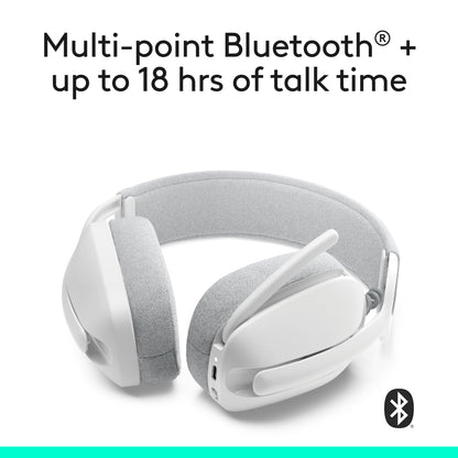 Logitech Zone Vibe 100 Lightweight Wireless Over Ear Headphones with Noise Canceling Microphone, Advanced Multipoint Bluetooth Headset, Works with Teams, Google Meet, Zoom, Mac/PC - Off White