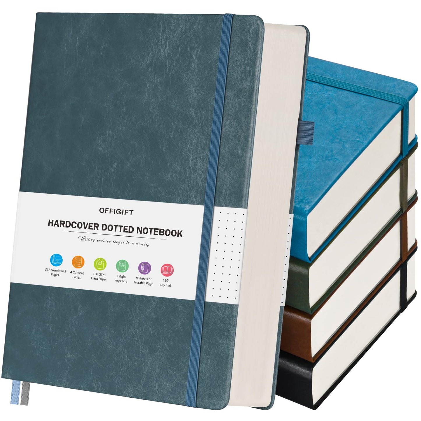 5 Pack Bullet Dotted Journal Notebook, 312 Numbered Pages Dot Grid Notebooks Bulk, 100gsm No Bleed Paper Hardcover Leather Journal, Dot Journal Notebook Set for Women Men School Office, A5, Multicolor