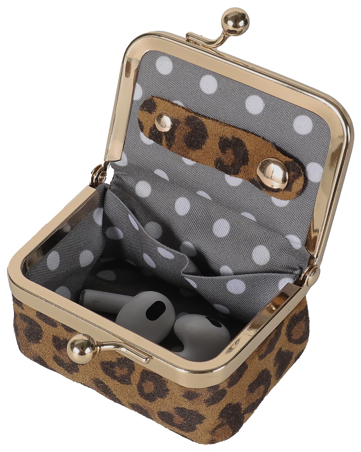 COOLYOUTH Leather Mini Jewelry Box Travel Jewelry Case Portable Small Coin Purse with Kiss Lock Travel Ring Box (Brown Leopard)