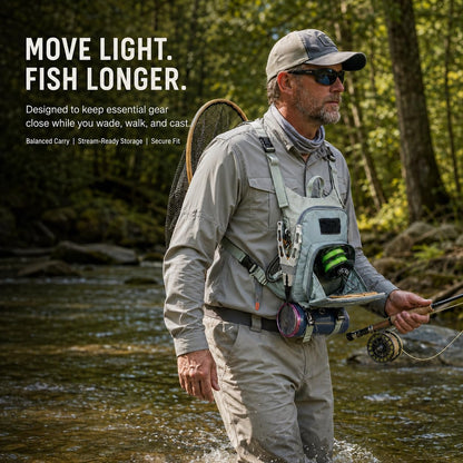 Qiullen Fly Fishing Chest Pack,Waterproof Tackle Bag with Zip-Down Workstation,Fly Box Storage,Net Holder,Adjustable Straps for Wading and Stream Fishing