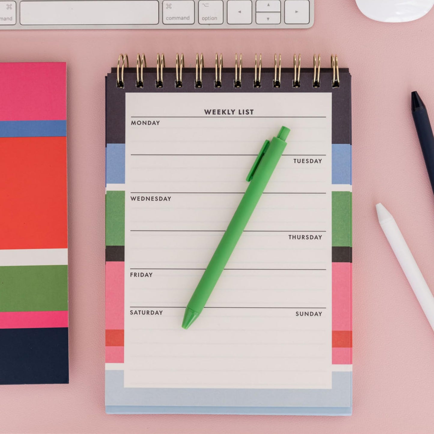 Kate Spade New York Undated Weekly Spiral Planner Notepad, Desk Planner, Calendar Pad with 52 Sheets, Weekly Desktop Calendar Agenda, Sunny Day Stripe
