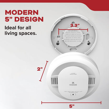 Kidde Smoke Detector, 10-Year Battery Powered, with LED Status Lights, 85 dB Alarm, 5-inches, 20SD10, 1 Pack