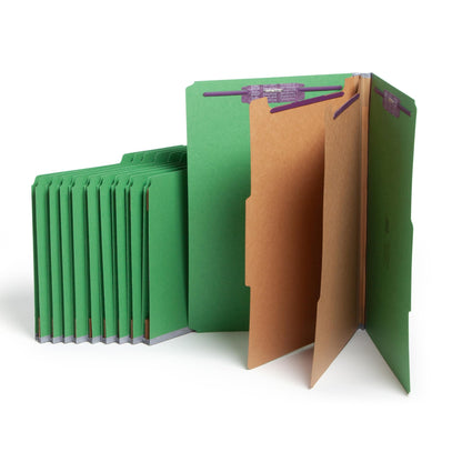 Smead Pressboard Legal Size File Folders with SafeSHIELD Fasteners, 2 Dividers, 2" Expansion, Office Folders, Paper Holder, Green, 10 per Box (19033)