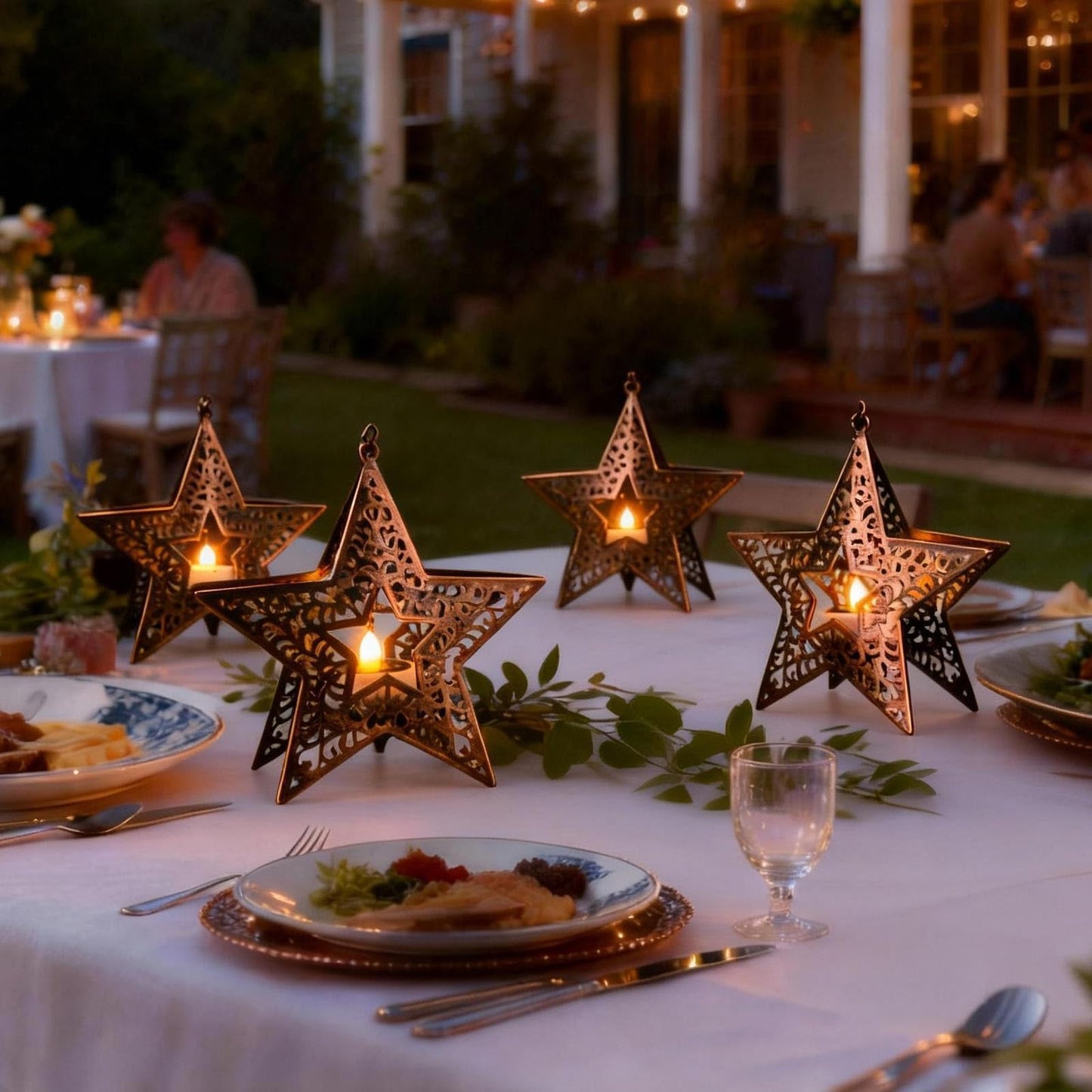 Hanging Solar Lights for Outside Trees, 4 Pack 6-Inch Hanging Star Lantern with Solar Tea Lights Outdoor Waterproof Chandelier, Patriotic Star Lights for 4th of July Decorations Porch Patio Pergolas