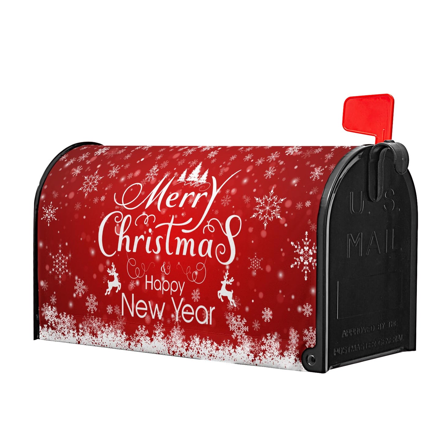 Anyako Merry Christmas Mailbox Cover Snowflake Welcome Red Mailbox Covers Magnetic Standard Size 21" X 18" Winter Xmas Holiday Mailbox Wrap Post Letter Box Cover Decor for Home Outdoor Yard Garden