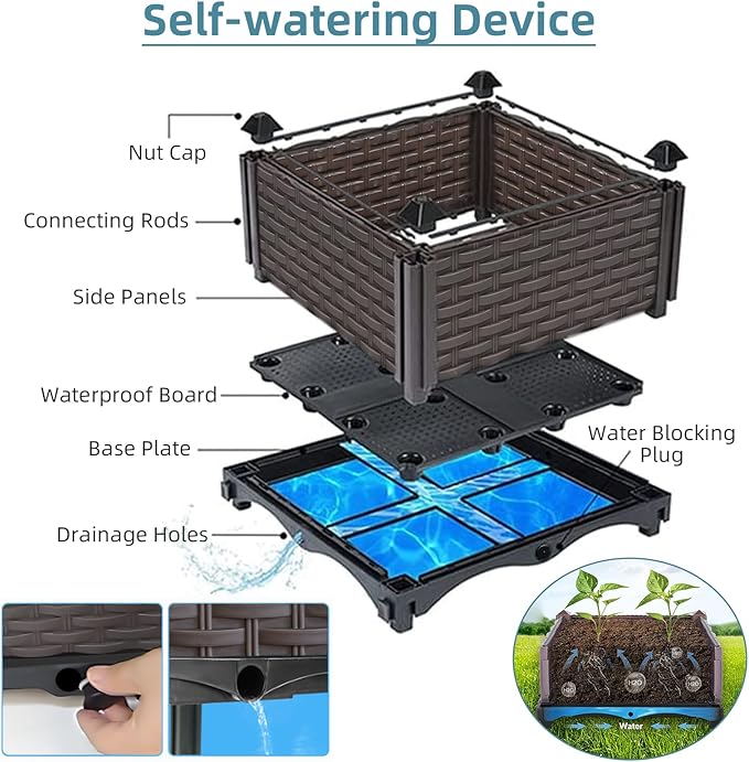 Large Raised Planter Box Outdoor Self Watering 62.9"x15.7"x14.2" , Deep Raised Garden Bed - Elevated Garden Box with Drainage Plug, Rectangular Garden Planter Perfect for Patio Balcony Deck