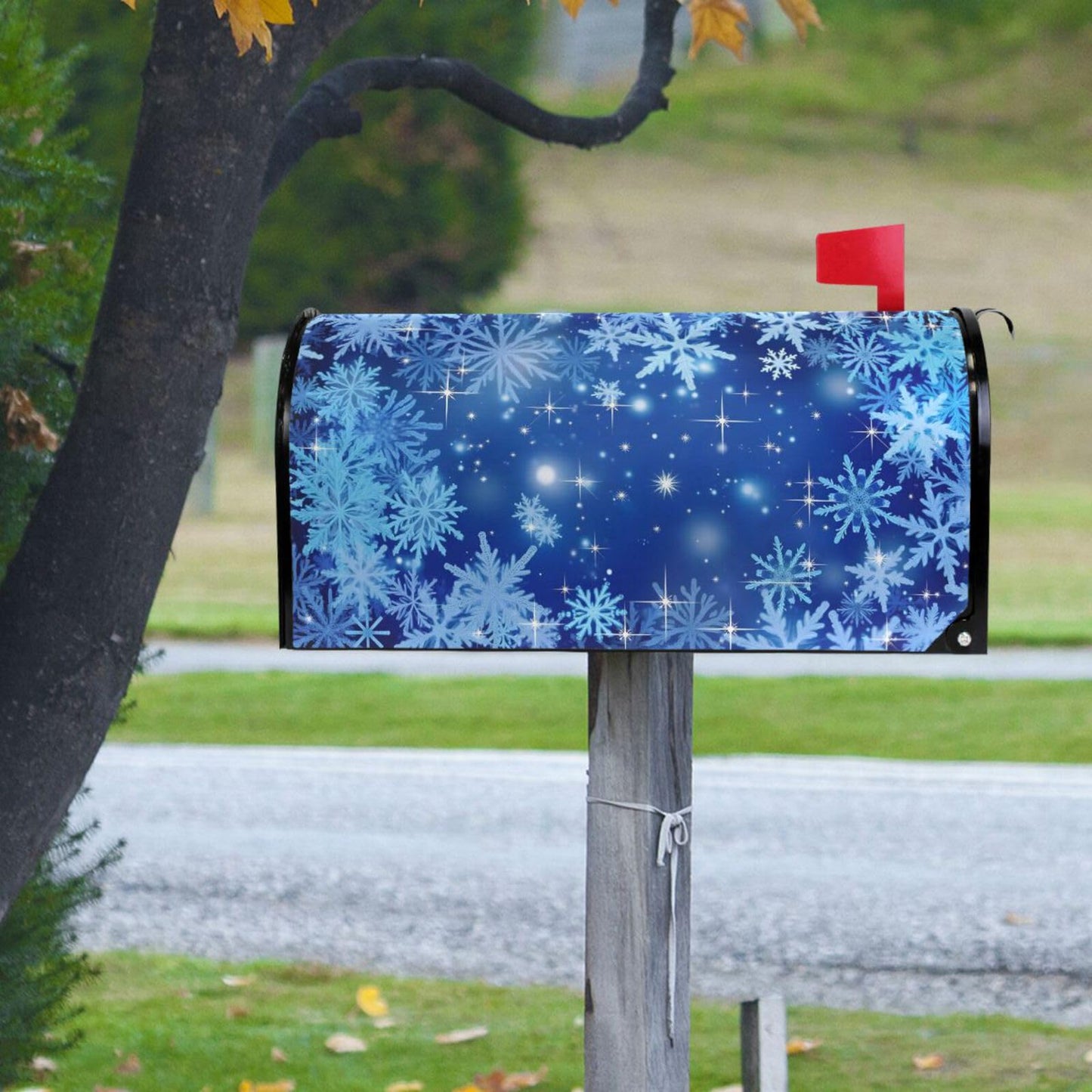 ALAZA Blue Winter Christmas Glitter Snowflakes Magnetic Mailbox Cover MailWraps Garden Yard Home Decor for Outside Oversized-25.5" x20.8"