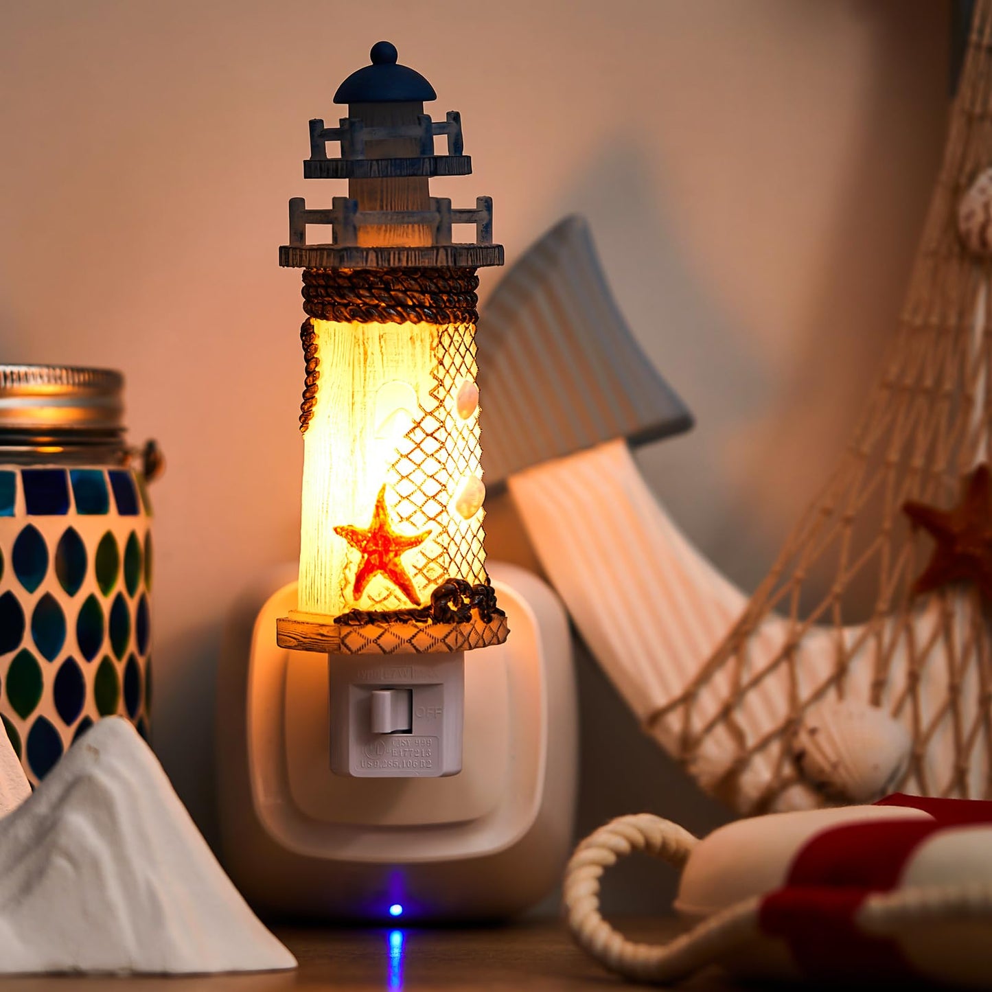 Tuanse Lighthouse Night Lights Plug in Nautical Themed Lamp Coastal Christmas Decor for Seaside Ocean Beach House Room Hallway Stairway