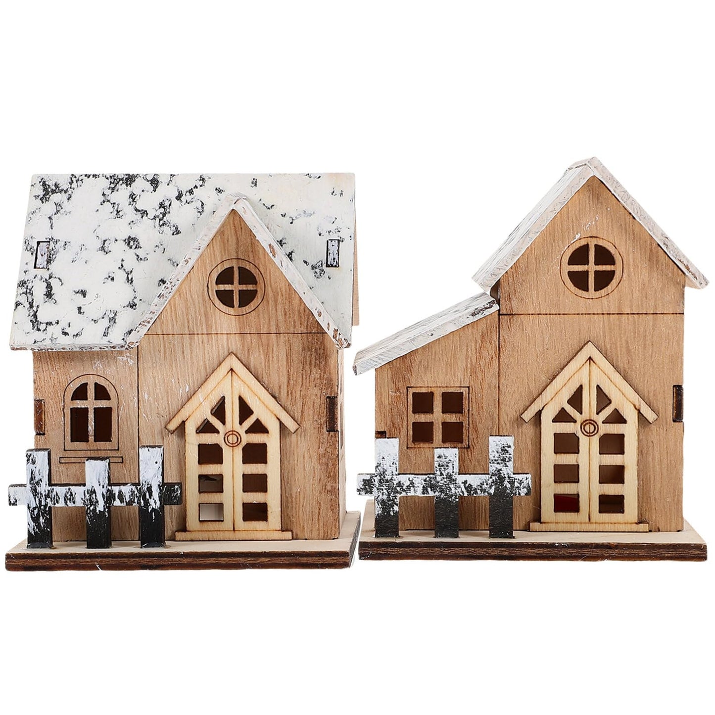 Beaupretty 2PCS Wooden Christmas Houses Luminous Gingerbread House Christmas Decor Tiny Ornaments for Indoor