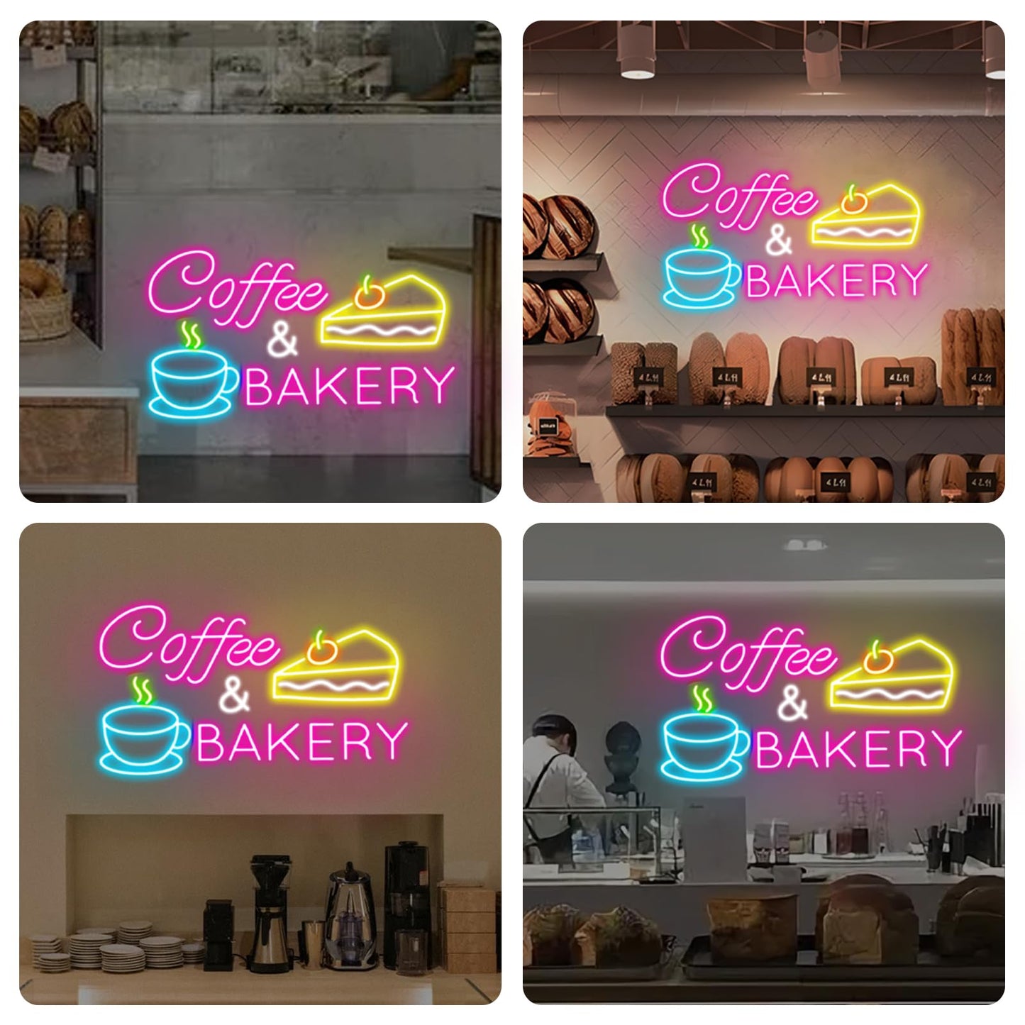 Coffee & Bakery Neon Sign, Open Cake Bakery And Coffee Shop Neon Light,Cake Bakery Wall Decor for family party birthday, kitchen coffee bar dhop restaurant hotel decoration weddings & retail decor