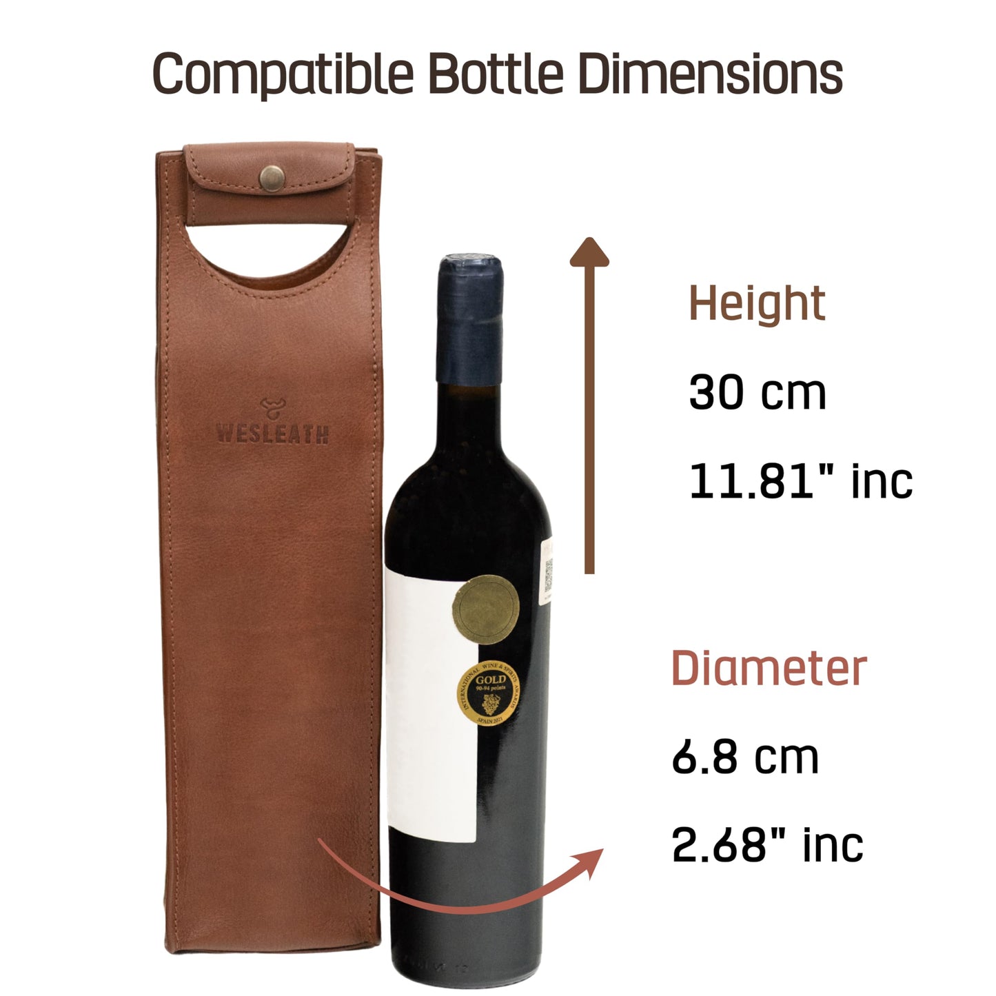 WESLEATH Leather Tote Wine Carrier Bag | Premium Quality Single Bottle Carry with Strong Handles, Full Grain Leather & Metal Buckle - Protective Carrier for Picnic, Wine Champagne Gift Bag (Bourbon)