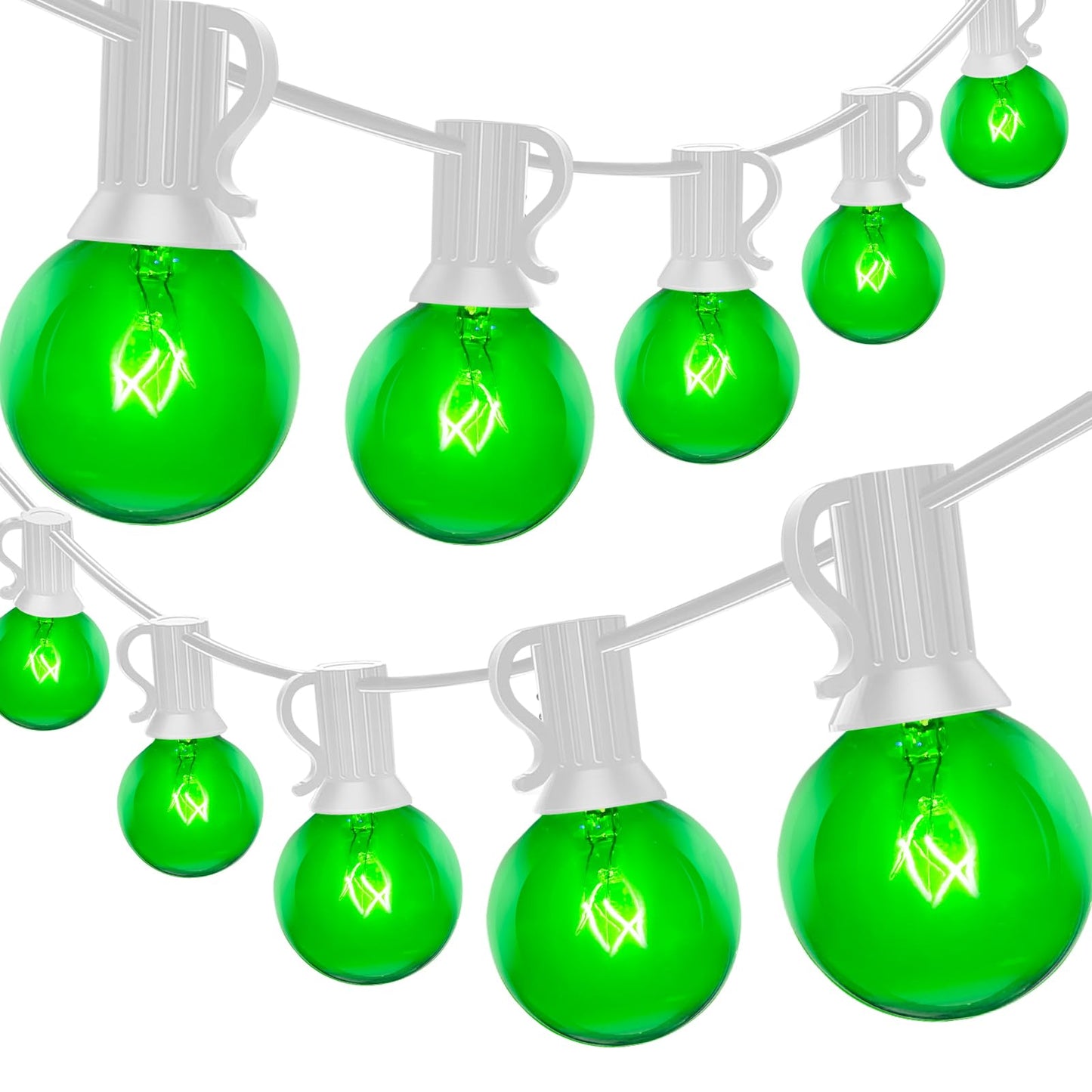 50Ft St. Patrick's Day G40 Outdoor String Lights, G40 Globe Patio String Lights Waterproof with 27 Green Incandescent Bulbs, Connectable Hanging Light for Backyard Porch Balcony St Patricks Day Decor