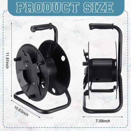 Yaocom Extension Cord Storage Reel with Metal Stand Black Cable Reel Holds up 500 Feet of 6 mm Cable/Cord/Hose Heavy Duty Open Roller Holder, Easy to Grip Handles