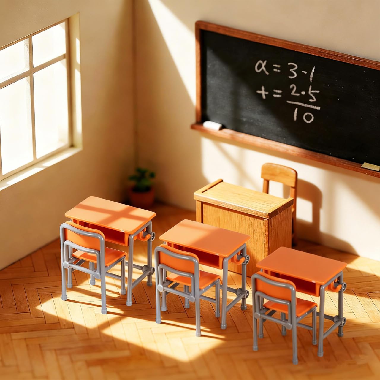 Housoutil 4sets Miniature School Furniture Set, Dollhouse Desk and Chair Play Modern, Realistic Miniature School Supplies for Dollhouse Decor and Pretend Play