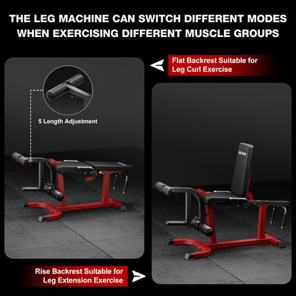 JELENS J10 Leg Extension and Curl Machine, Adjustable Leg Curl Machine for Home Gym, Seated Leg Extension and Lying Curl Machine for Lower Body Workouts (Red, Classical)
