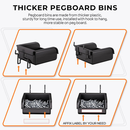 INCLY 220PCS Extra Thick Pegboard Accessories Organizer Kit for 1/4 Inch Pegboard, Heavy Duty Black Pegboard Hooks with Bins & Peg Lock, Peg Board Hooks Assortment for Garage Wall Hanging Tools
