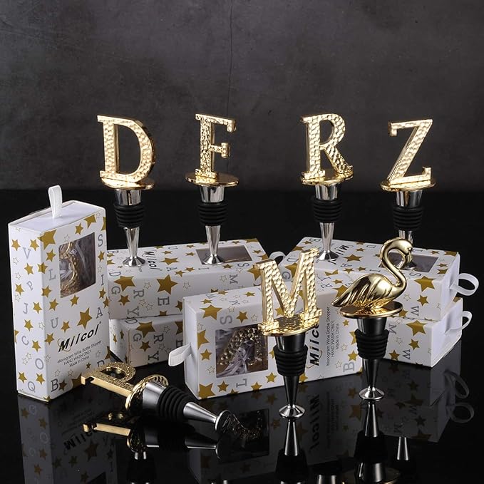 Miicol Wine Stopper, Prosecco Topper, Personalised Champagne Stopper, Gold Wine Accessories, Wine Lovers Gift, Monogram Gift, Letter D