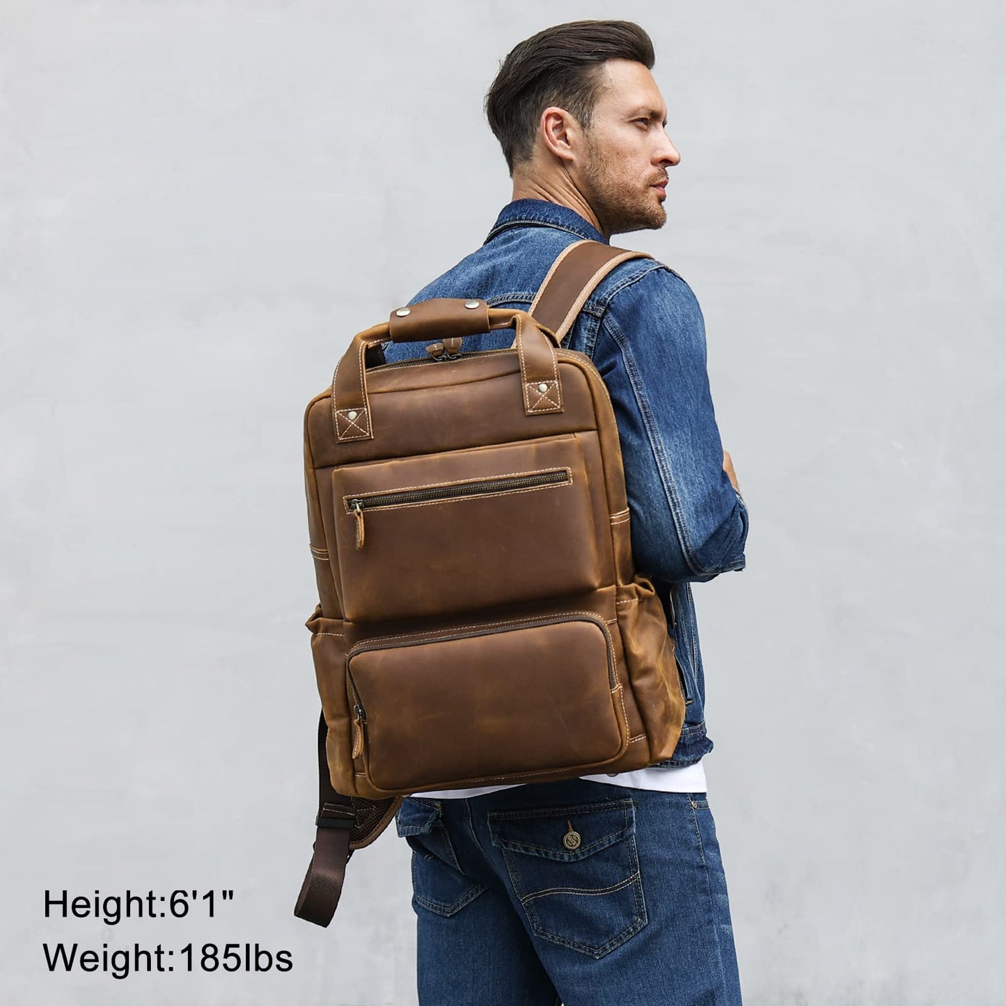 TIDING Brown Leather Laptop Backpack for Men, Vintage Business Casual Daypack Fits 15.6" 16" Computer, Large Weekender Travel Back Pack