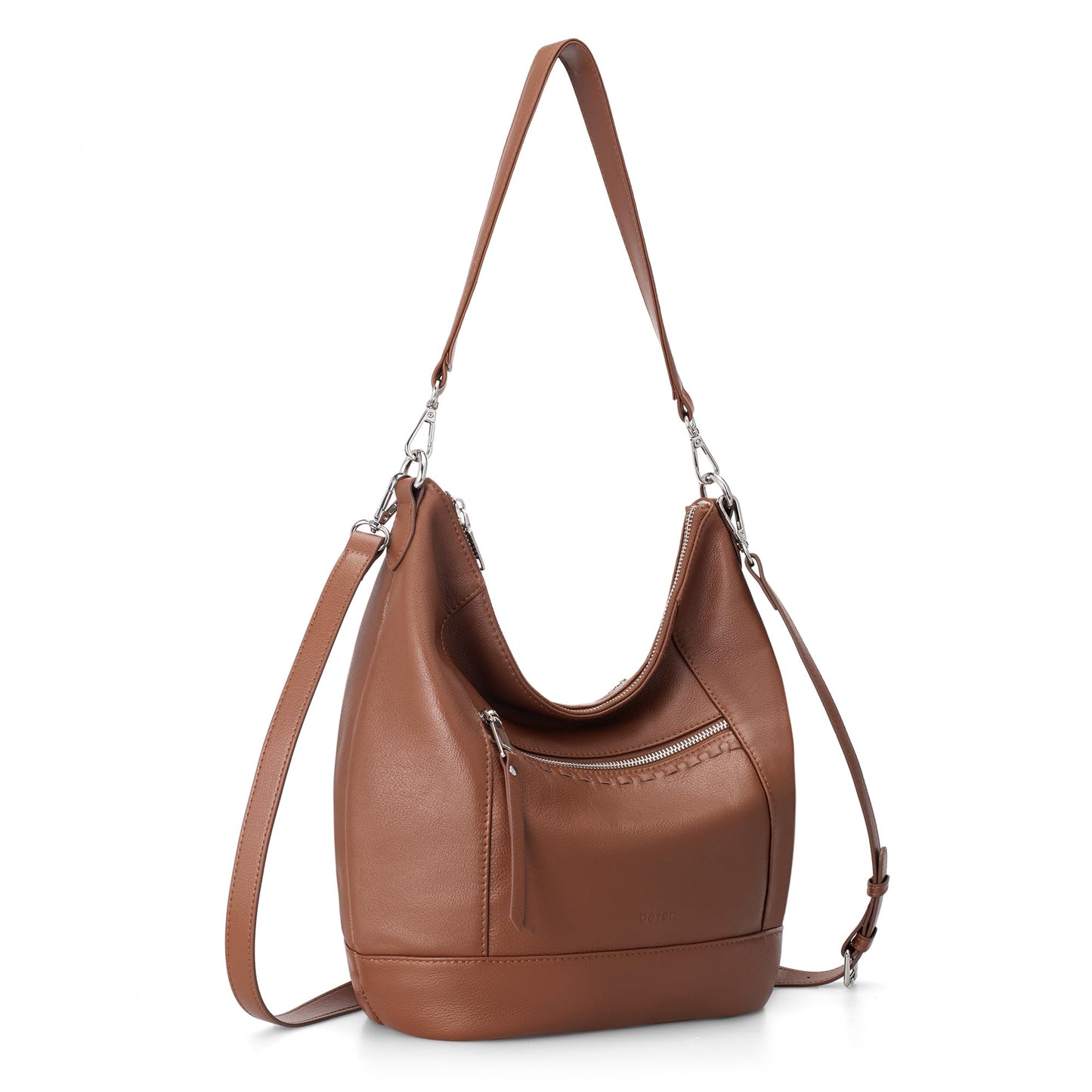 befen Brown Leather Purse for Women Trendy, Crossbody Hobo Purses for Women Soft Genuine Leather Handbags with 2 Removable Straps, Spring Purses 2026