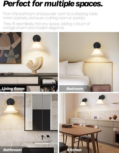 Black Wall Sconce, Vintage Bathroom Vanity Light with Milk Glass Modern Sconces Wall Lighting for Living Room Bedroom Kitchen Hallway Stairway E26 Hardwire Indoor