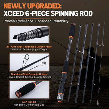 Goture Fishing Pole and Reel Combo, Portable Fishing Rod and Reel,Compact Fishing Gear for Travel, Lure Fishing Rod Combo Carbon Fiber 6-Piece Rod with Reel Lines Lures Tools and Storage Bag
