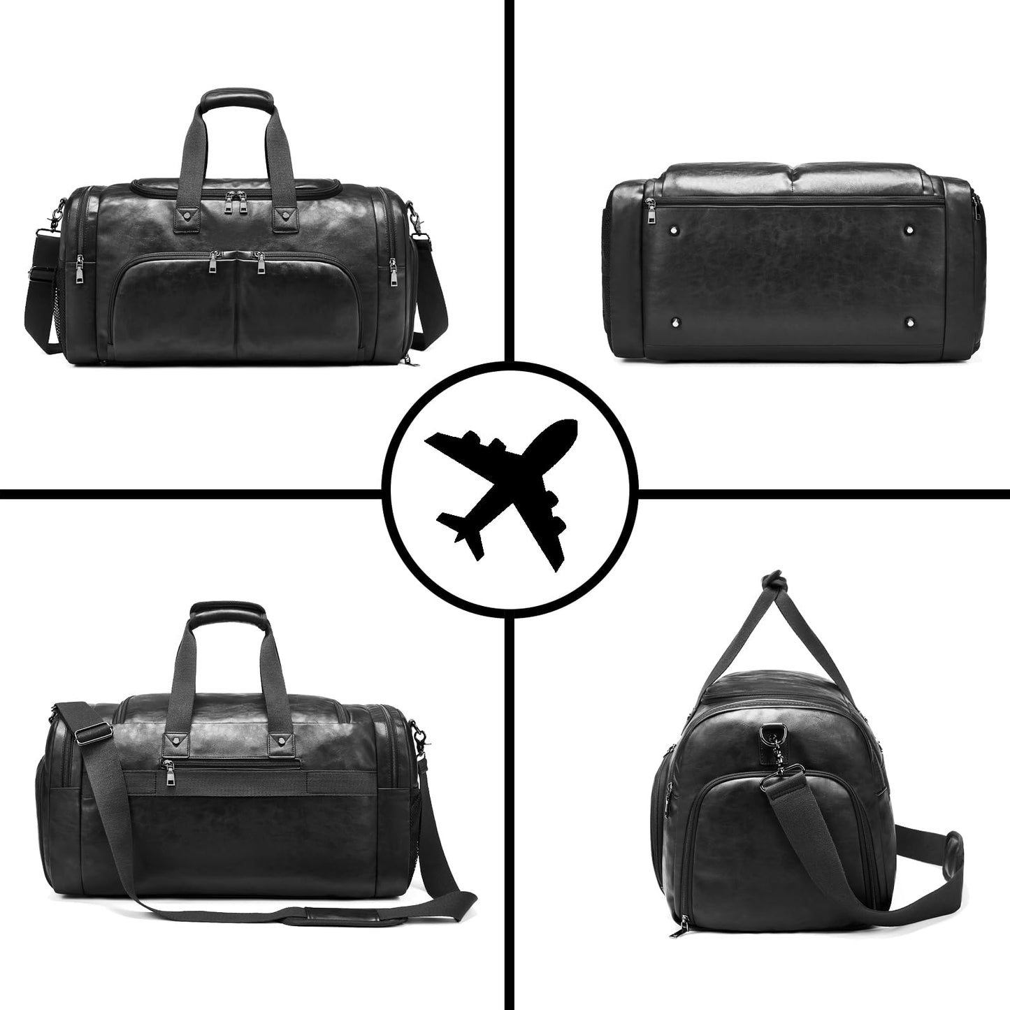 Leather Travel Duffle Bags for Men Women, Weekender Overnight Bag with Shoe Compartment Waterproof Carry on Duffle Bags for Airplanes Gym Sport Business Bag