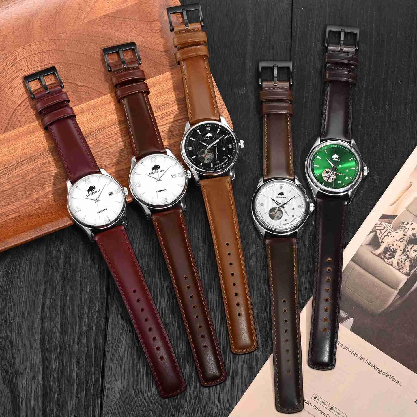 BISONSTRAP Leather Watch Strap for Men and Women, Oil Pull-Up Leather, Quick Release Replacement Bands, 20mm, Burgundy (Black Buckle)