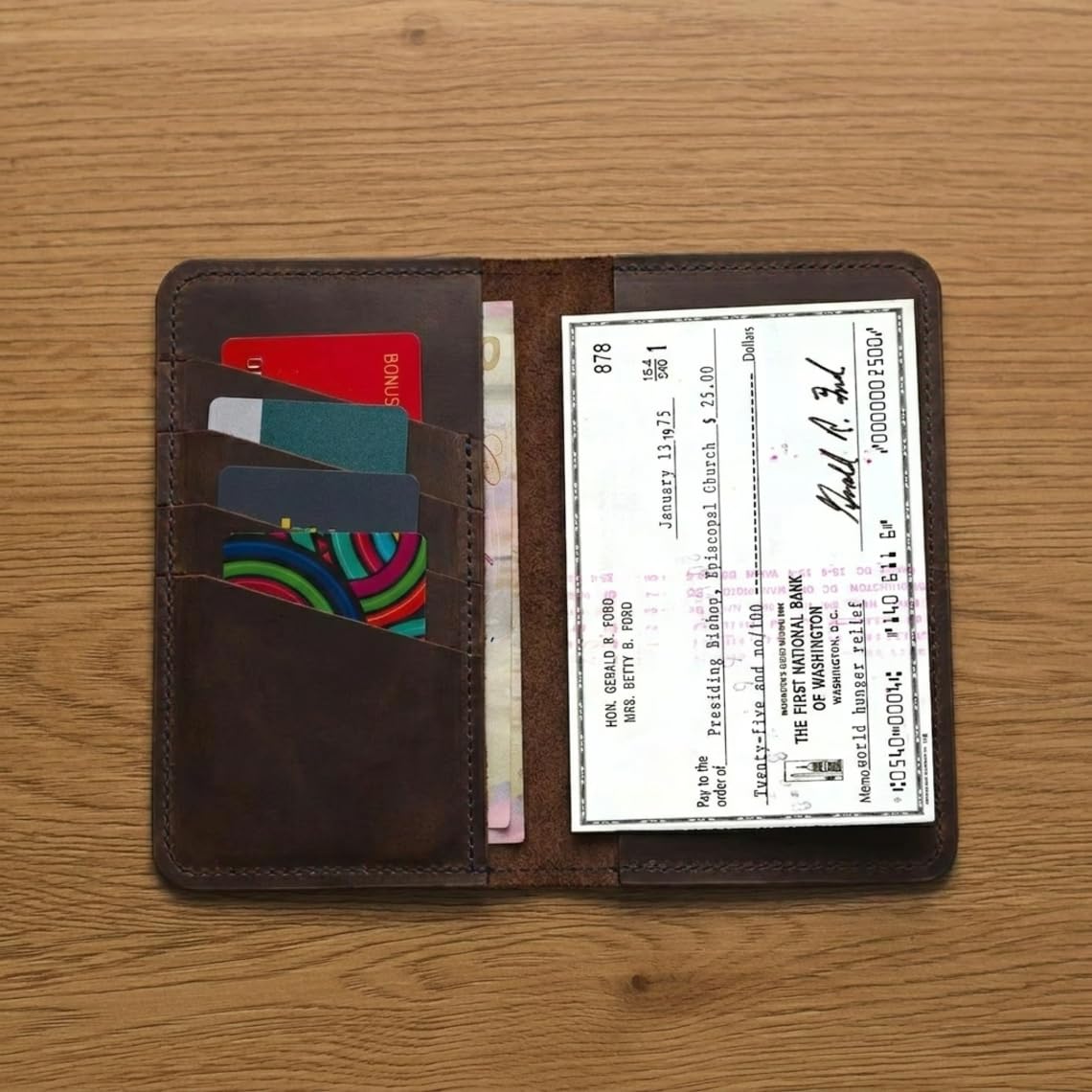 TORAKIP Leather Checkbook Cover – Slim Checkbook Holder with Credit Card Slots, Genuine Leather Checkbook Wallet Organizer for Men & Women (Checkbook Not Included), Brown