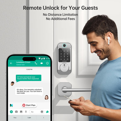 Keyless Door Lock with Handle Set - SMONET WiFi Fingerprint Smart Locks for Front Door, App Remote Control, Digital Bluetooth Keypad Deadbolt Set with Alexa, Auto Lock, Code, Fobs for Home Black