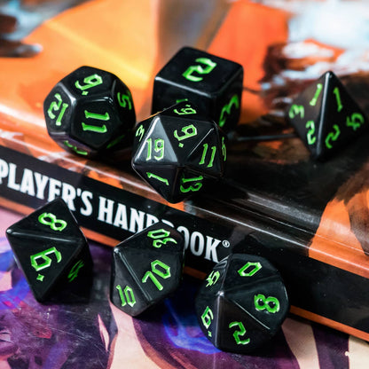 Poludie 7-Die DND Dice Set Polyhedral Dice Set with a Leather Dice Bag, D&D Dice Set for Dungeons and Dragons, RPG Table Games (Black)