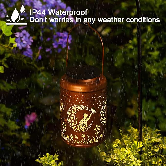 Christmas Decorations Gifts for Women Men Mom, 2 Pack Cat Solar Lights Outdoor Waterproof, Mothers Day Gifts Decoration Outside for Outdoor, Yard, Lawn, Balcony Garden Decor Solar Lantern