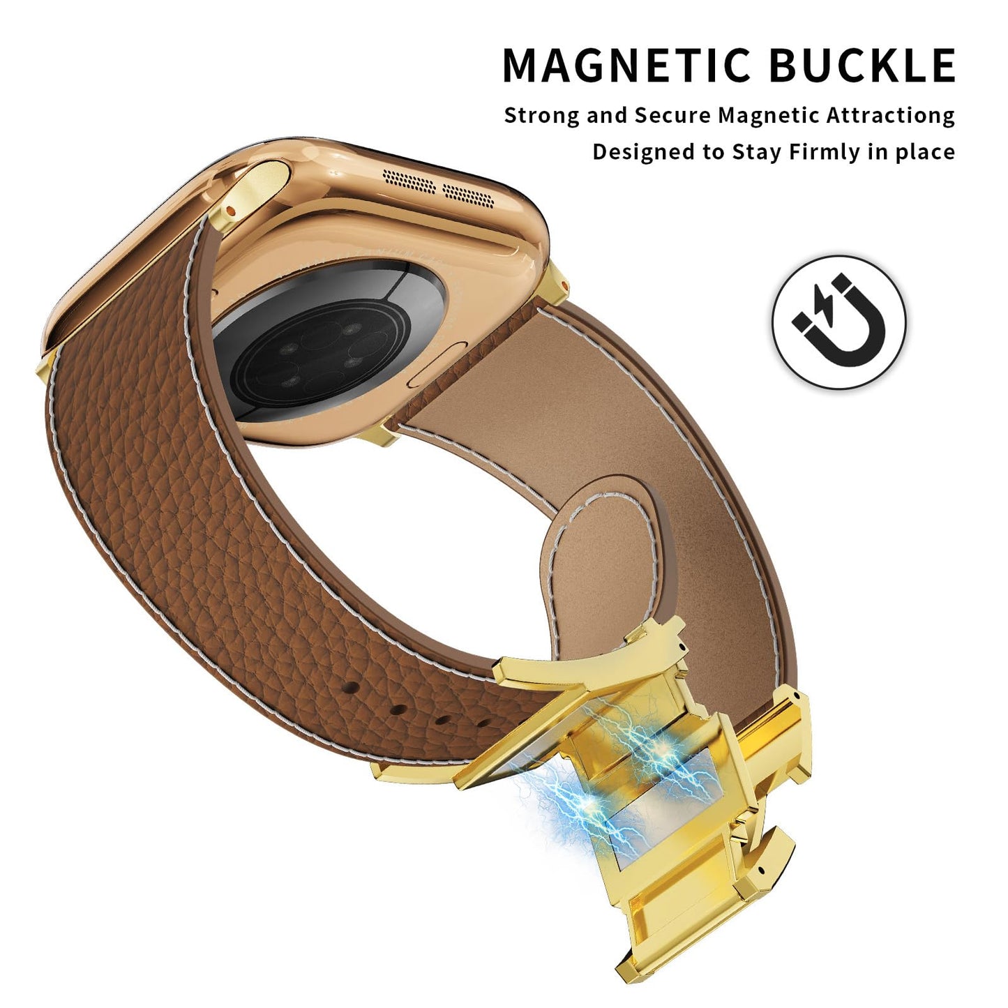 Leather Magnetic Watch Band Compatible with Apple Watch Ultra 49mm 46mm 45mm 44mm 42mm 41mm 40mm 38mm, Designer Replacement Strap for Women Men iWatch Series 9/8/7/6/5/4/3/2/1/SE/Ultra 2