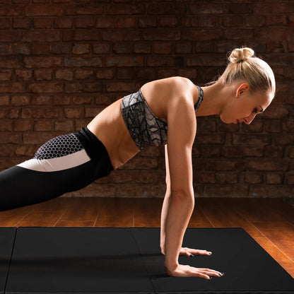 BalanceFrom Folding Gymnastics Mat, Thick Home Gym Floor Yoga Equipment, Black - Portable Exercise Workout Pad for Pilates, Aerobics, and Martial Arts Fitness Training