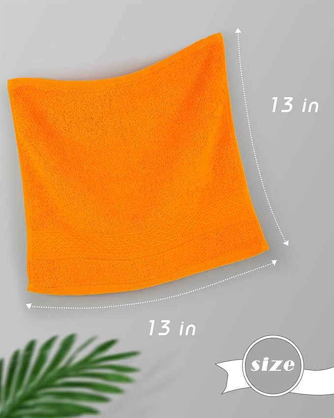 Cleanbear Washcloths Orange Face Cloths Set of 6 Large All Cotton Bathroom Wash